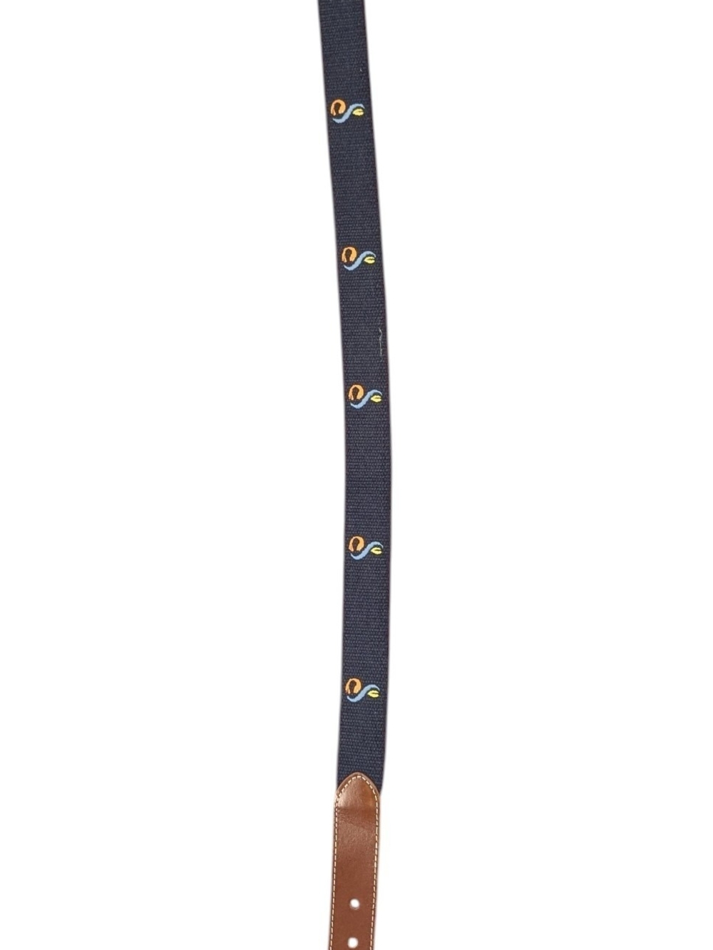 Peter Millar Canvas & Leather Belt Navy Embroidered Paisley Motif USA Size 32
